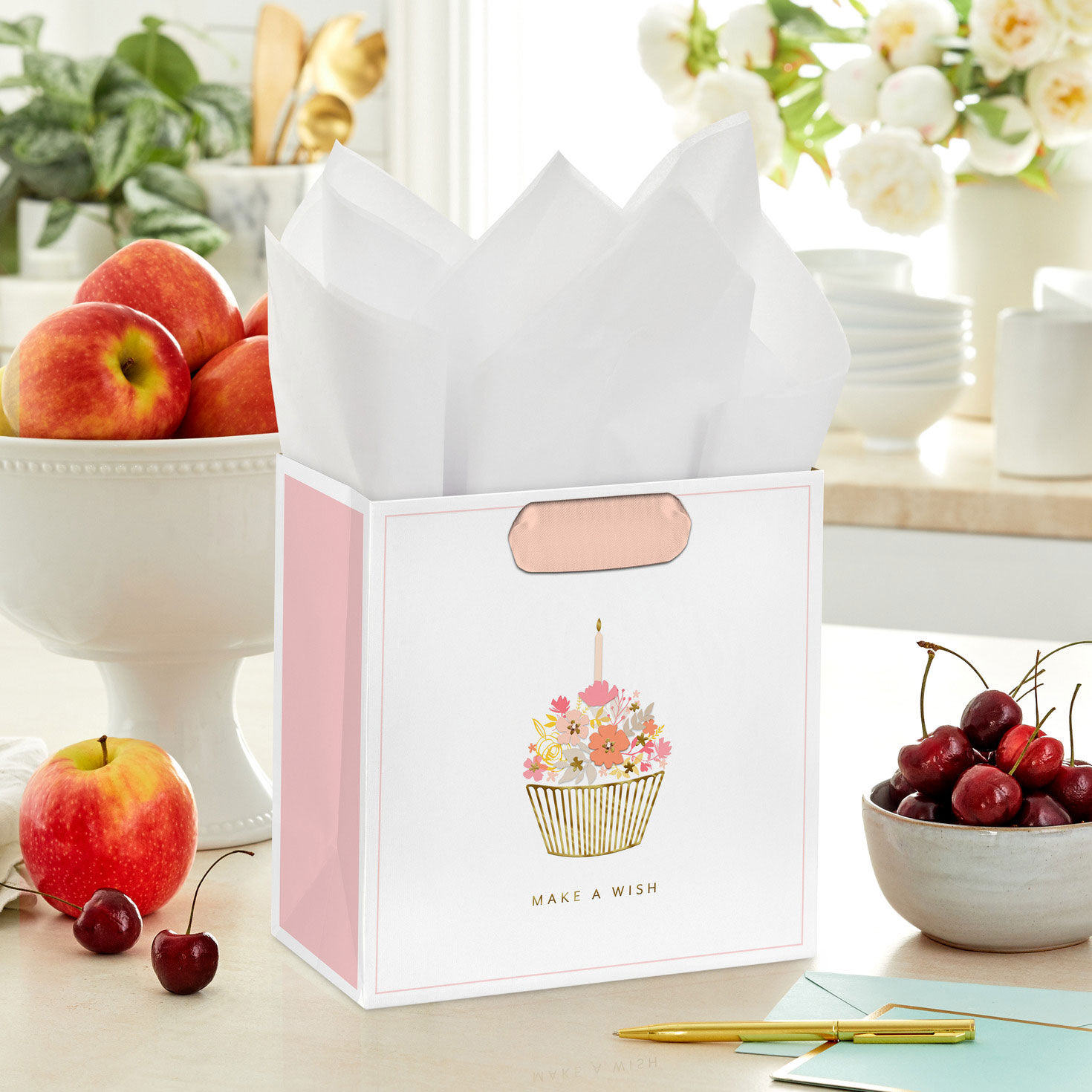 Flower-Topped Cupcake Medium Square Gift Bag in use image number 2
