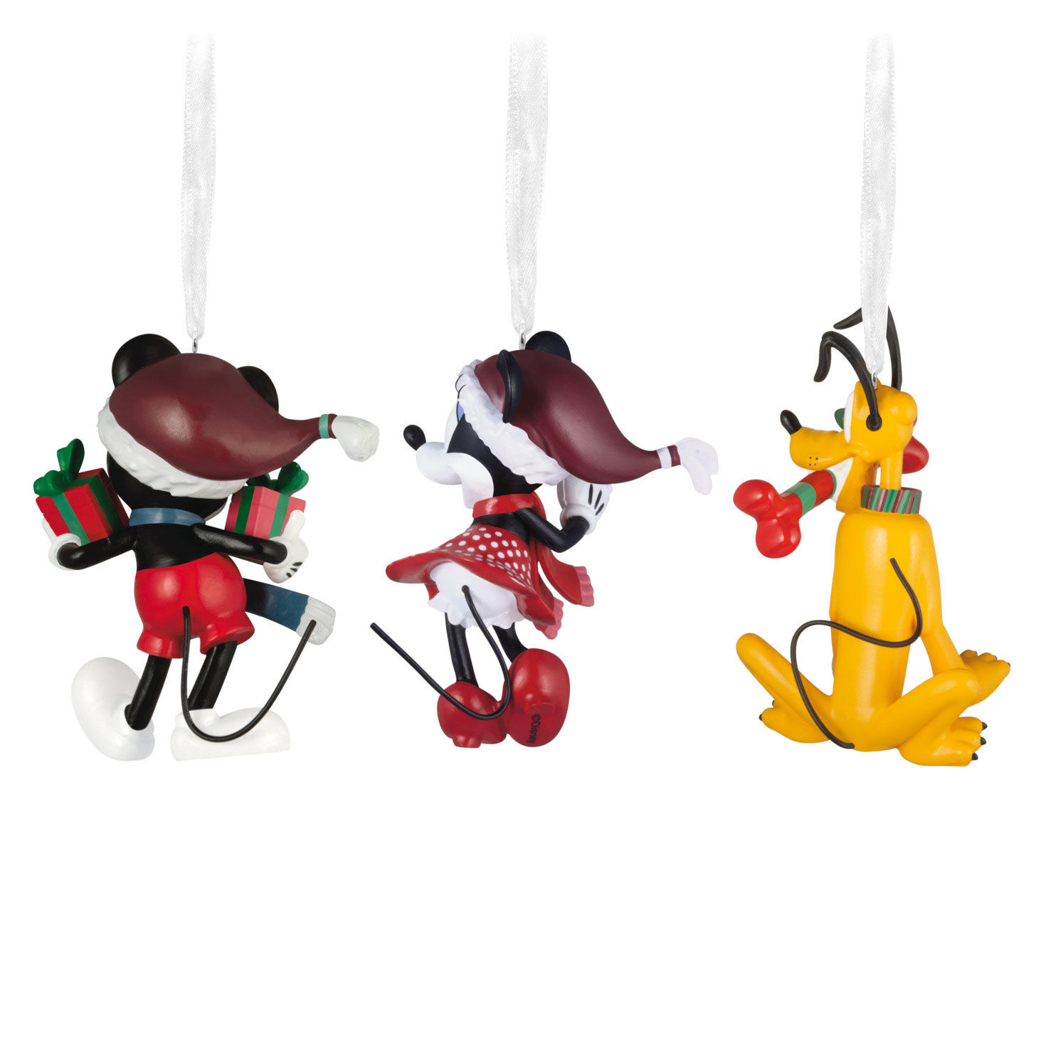 Mickey, Minnie, Pluto Christmas Set of 3 Ornaments back image number 2