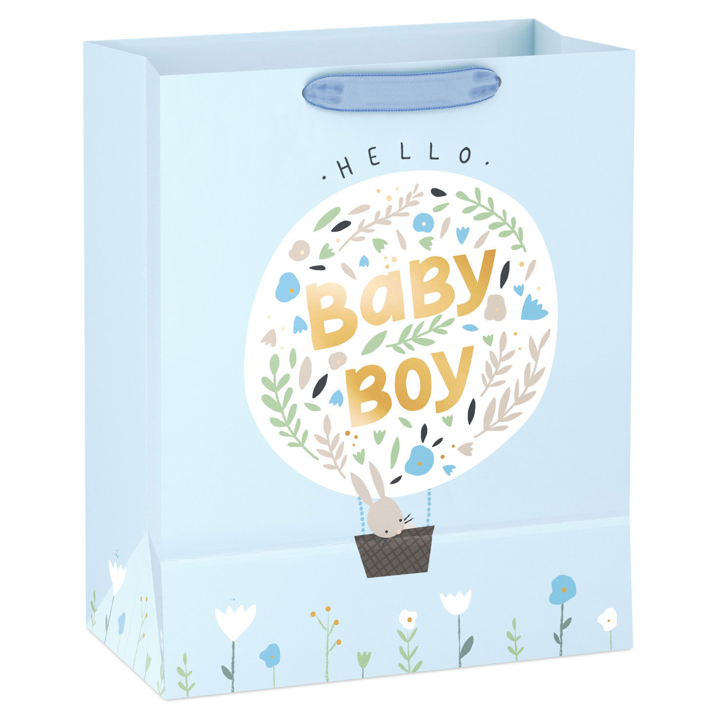 Bunny Balloon on Blue New Baby Gift Bag back image number 6