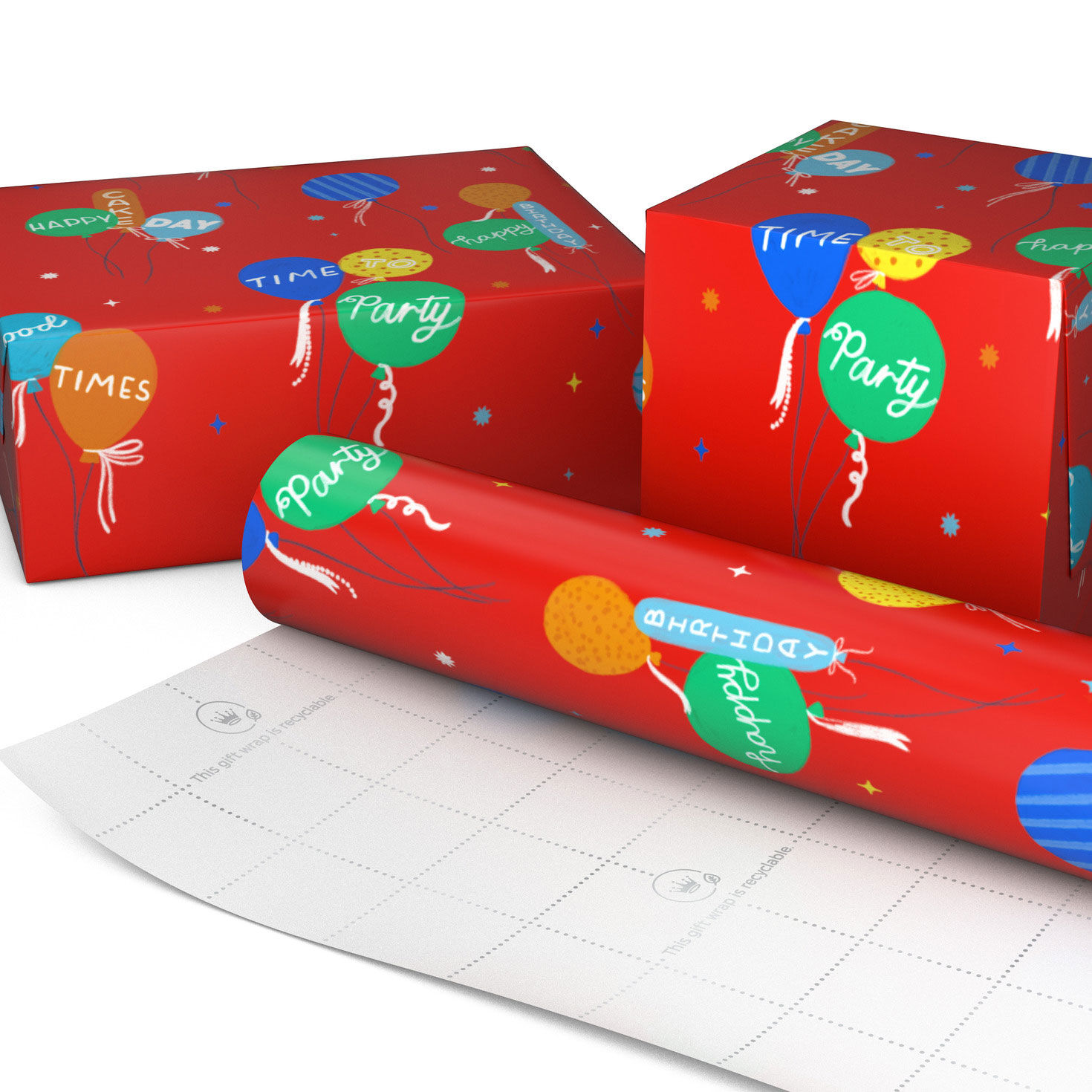 Wishes on Birthday Balloons Red Wrapping Paper Wrapped pkg image number 2