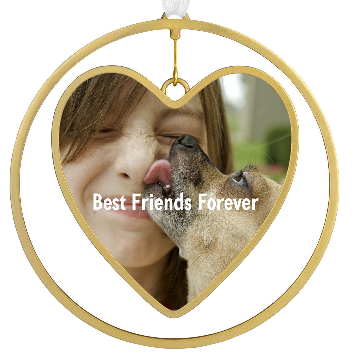 Gold Heart Personalized Photo & Text Ornament upclose view image number 5