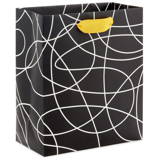 6.5" White Squiggles on Black Small Gift Bag, 