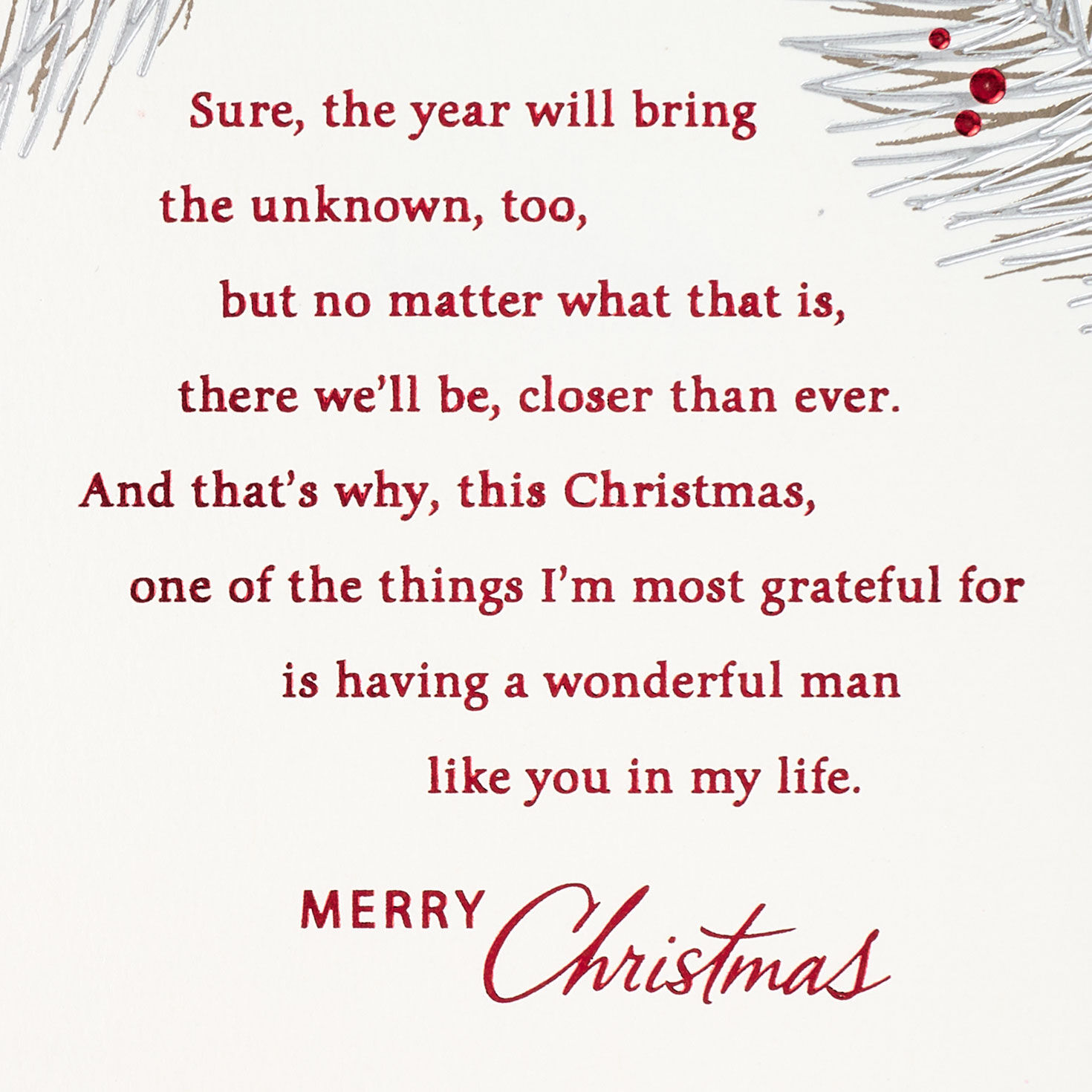 Pine Boughs and Berries Romantic Christmas Card for Him Sentiment image number 3