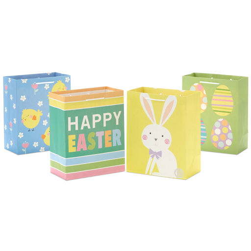 9.6" Assorted Cute Designs 4-Pack Medium Easter Gift Bags, 