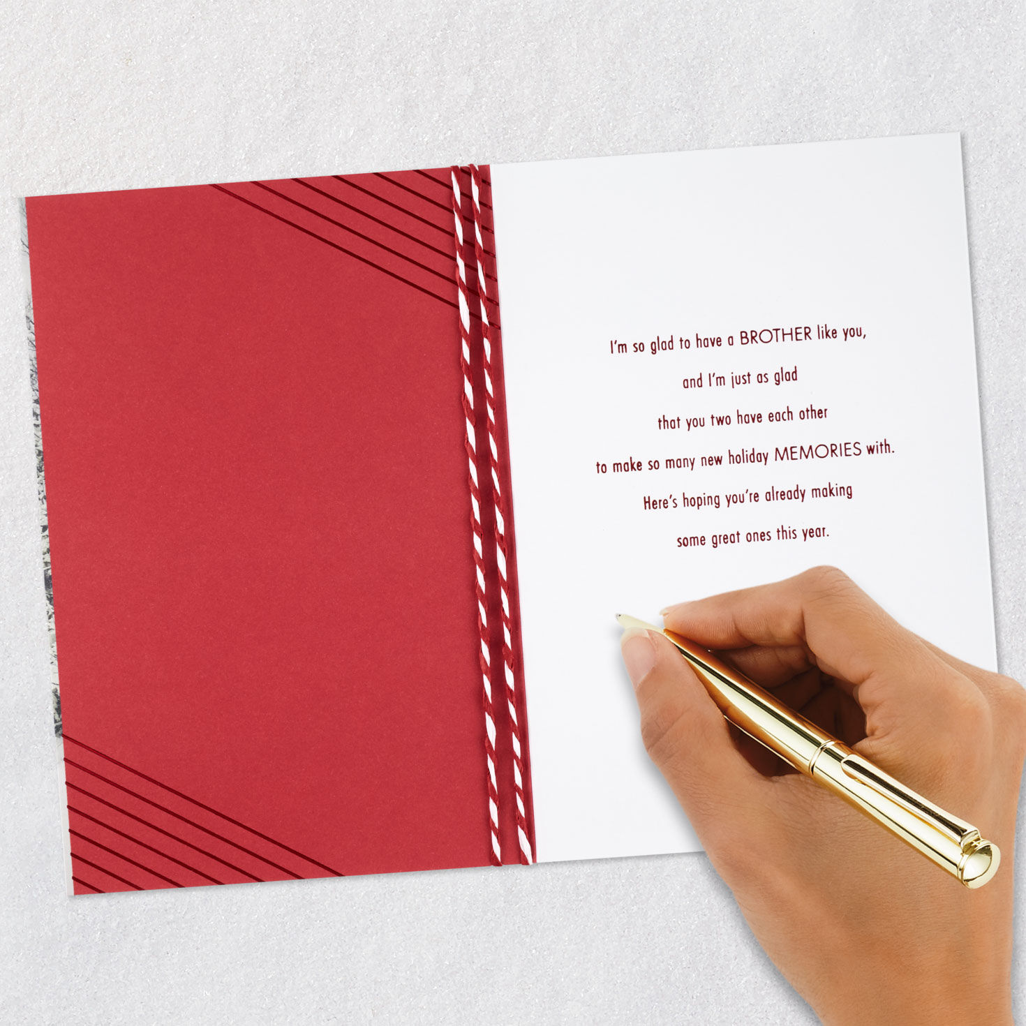 Couple in Snowy Woods Christmas Card for Brother and Partner Signing card image number 7