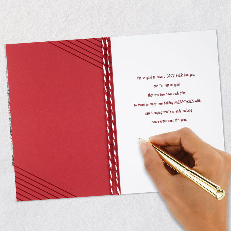 Couple in Snowy Woods Christmas Card for Brother and Partner Signing card image number 7