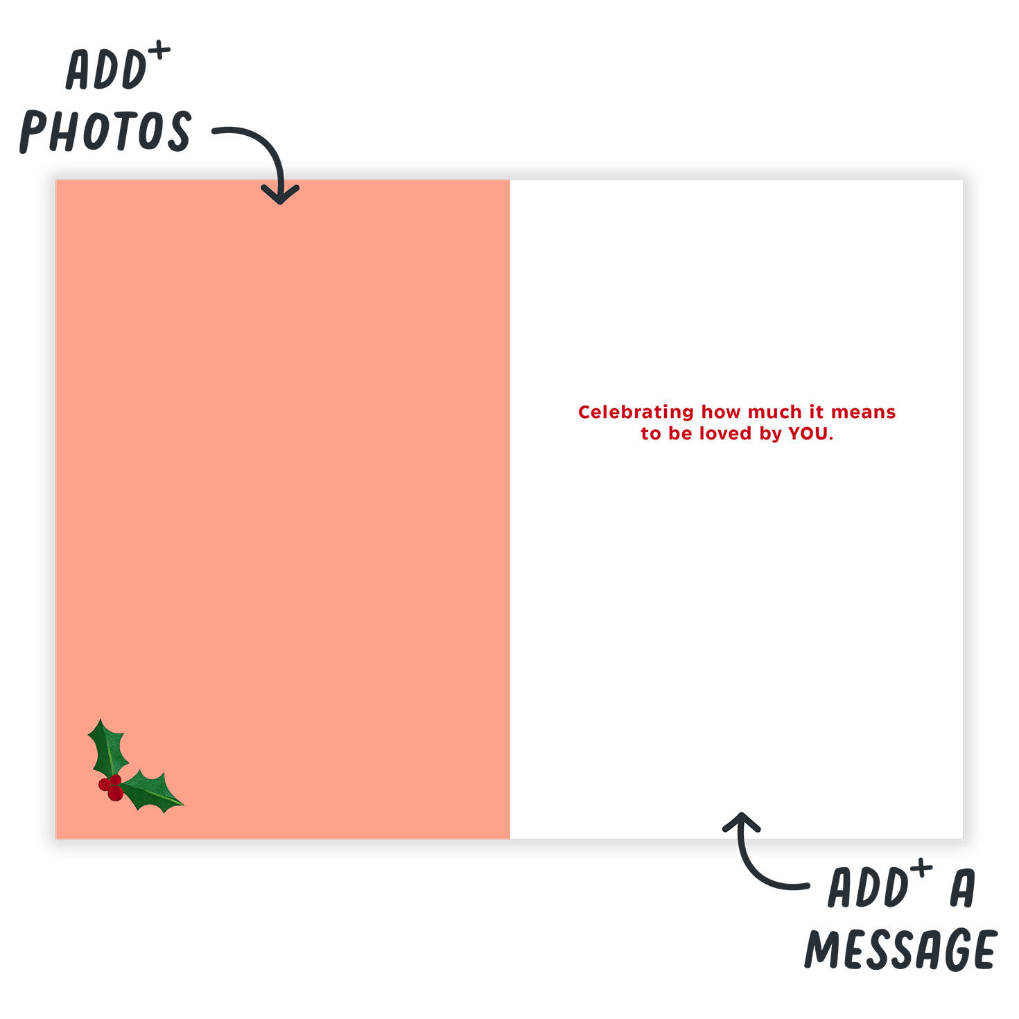 Heart Photo Personalized Christmas Card for Mom Open Card indicating personalization image number 3