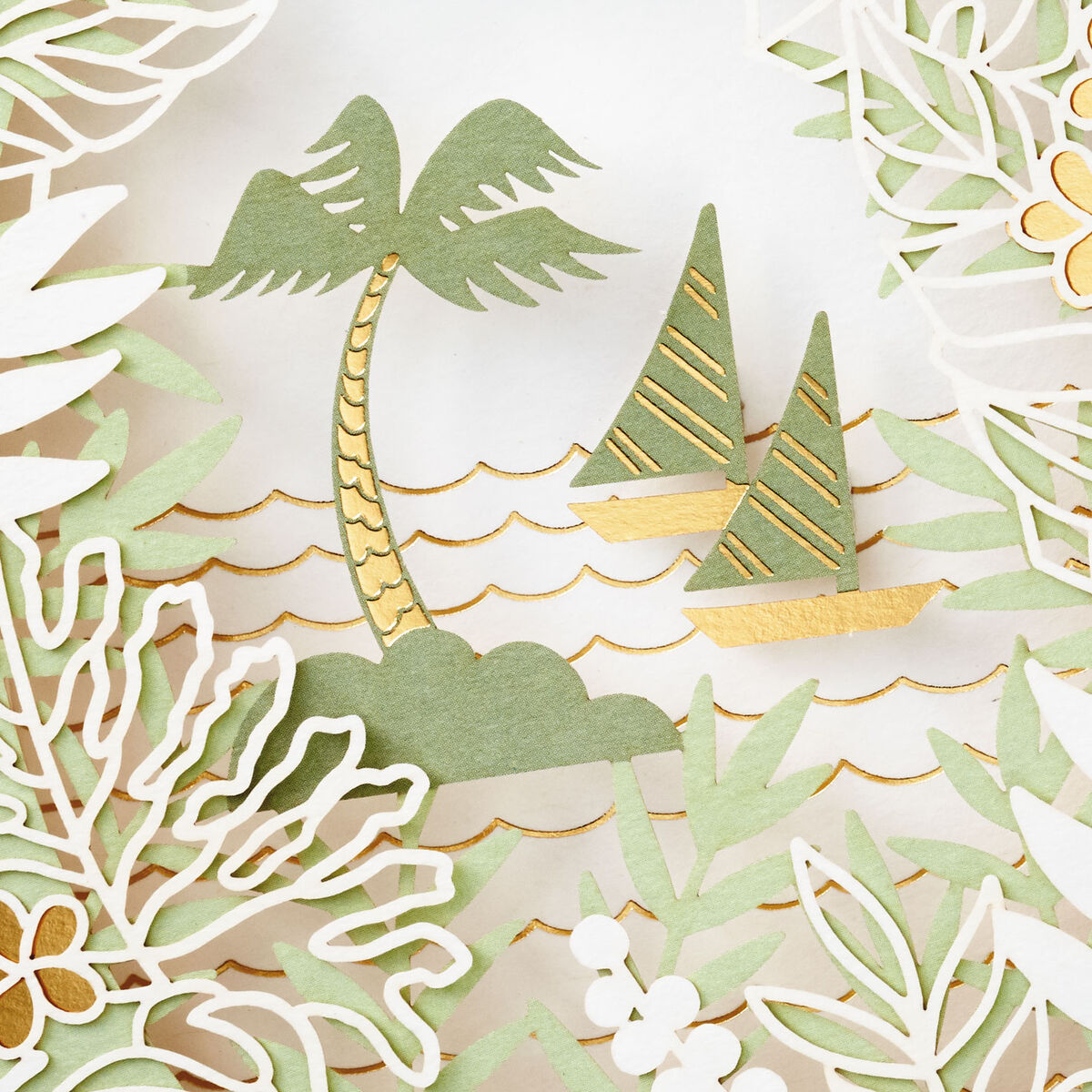 tropical island sailboats shadow box blank card greeting