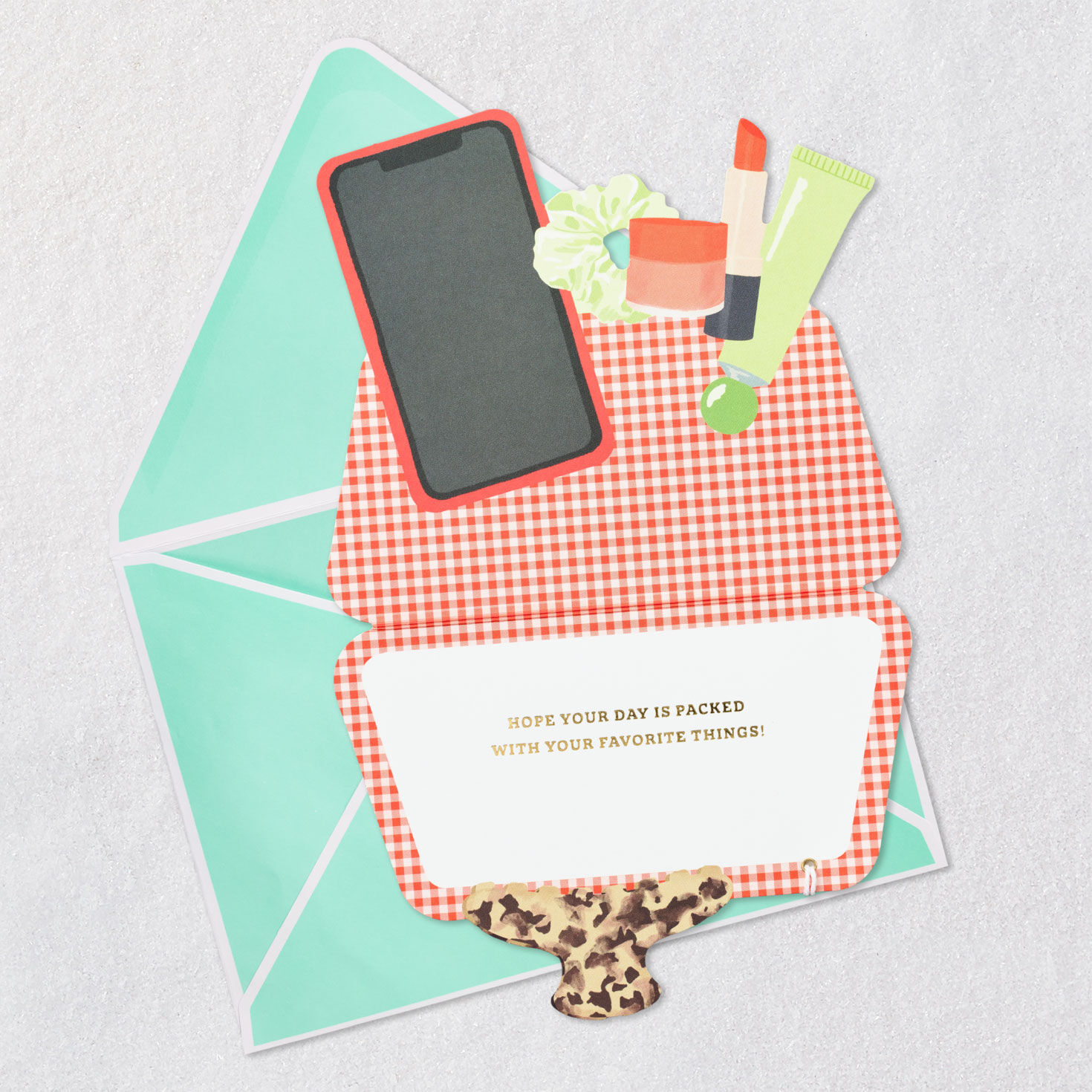 Red Gingham Make Up Bag Birthday Card Open card with envelope image number 9