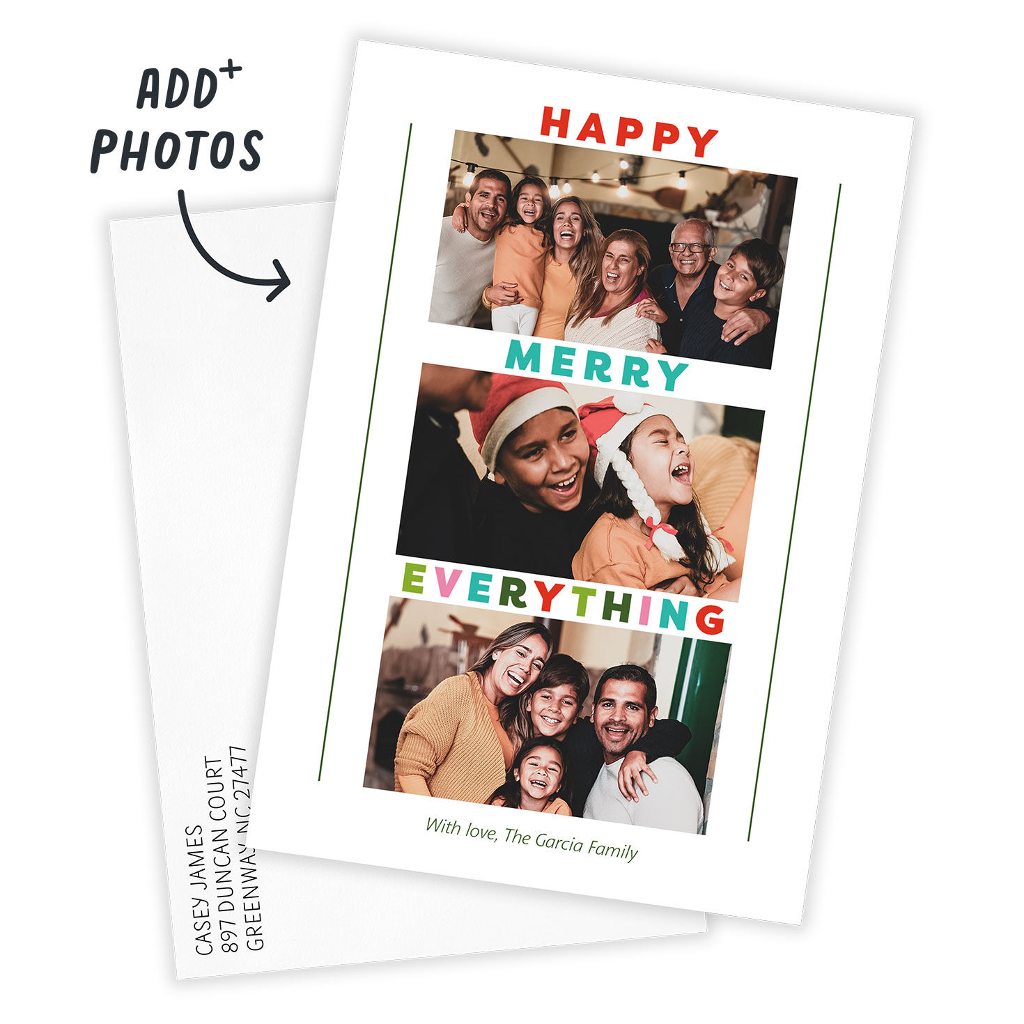 Stacked Words Photos Personalized Holiday Card Card with Envelope indicating personalization image number 2