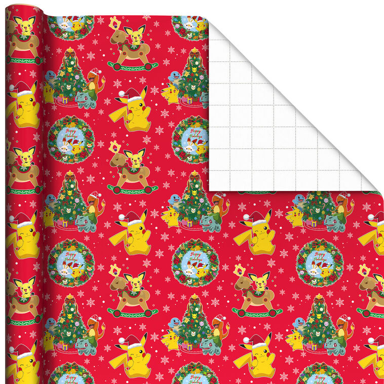 Pokémon Fun on Red Jumbo Christmas Wrapping Paper Roll, 70 sq. ft.