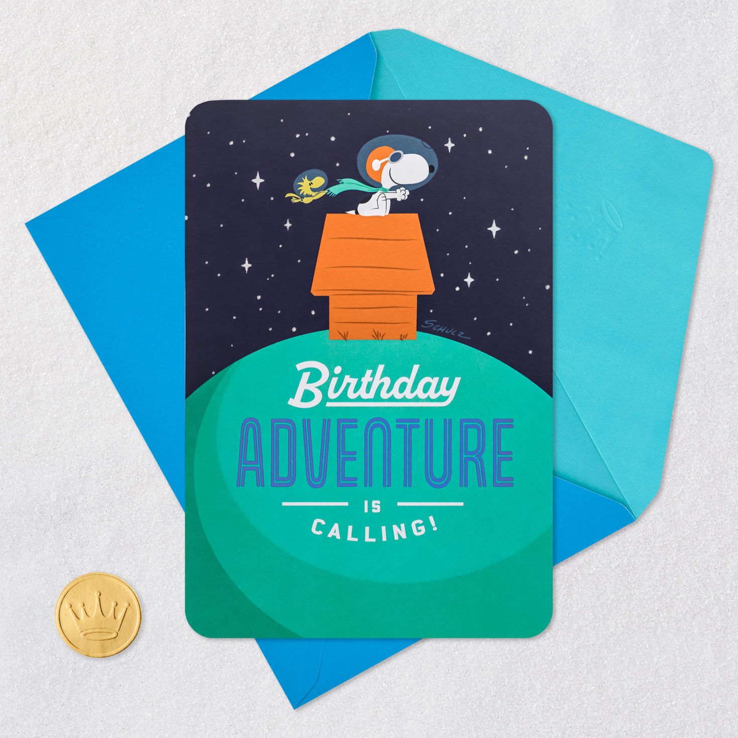 Peanuts Snoopy Space Birthday Card Card Front with Envelope and Gold Seal image number 5