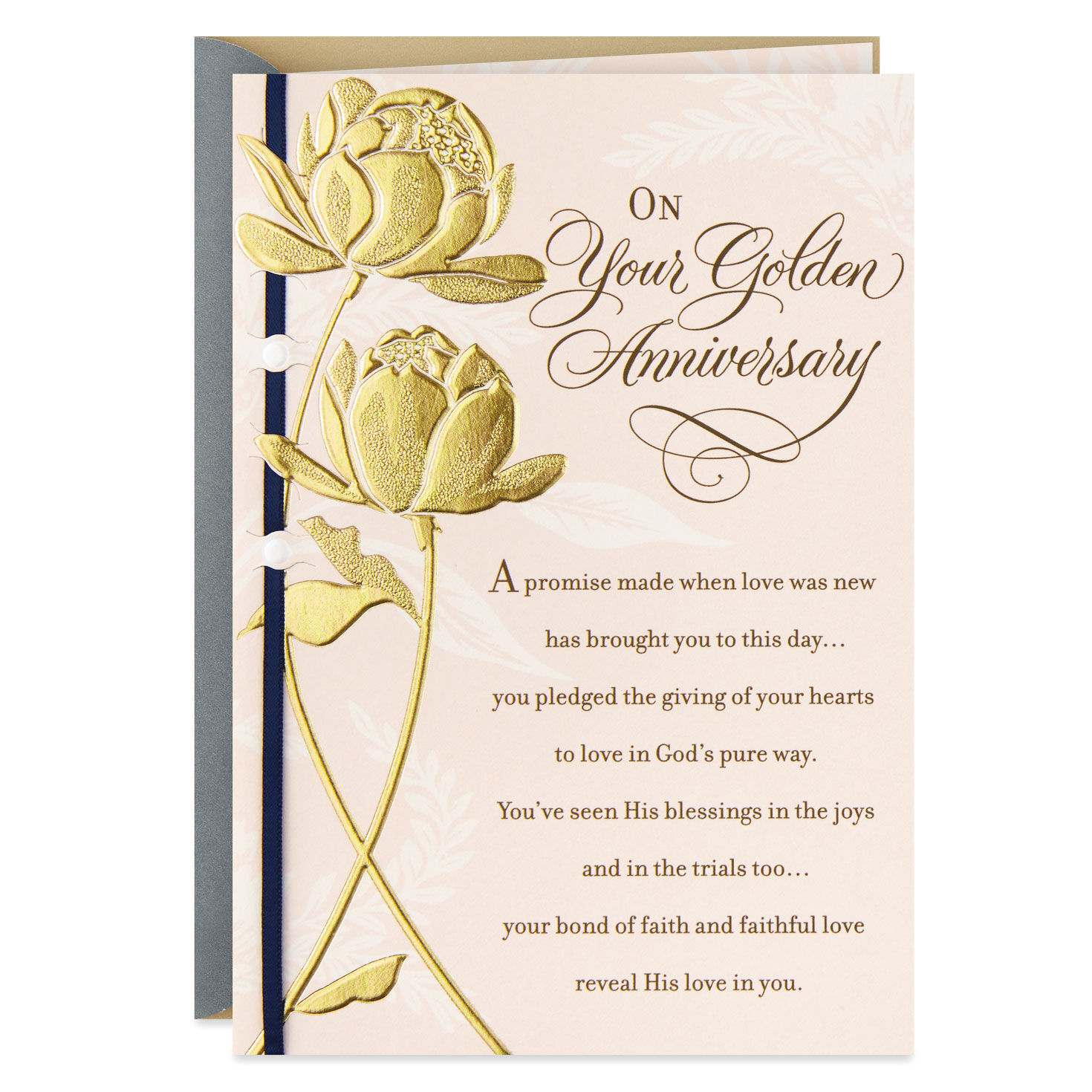Personalised Gold Golden Wedding Anniversary Card Hearts Tree Design 50 Years 