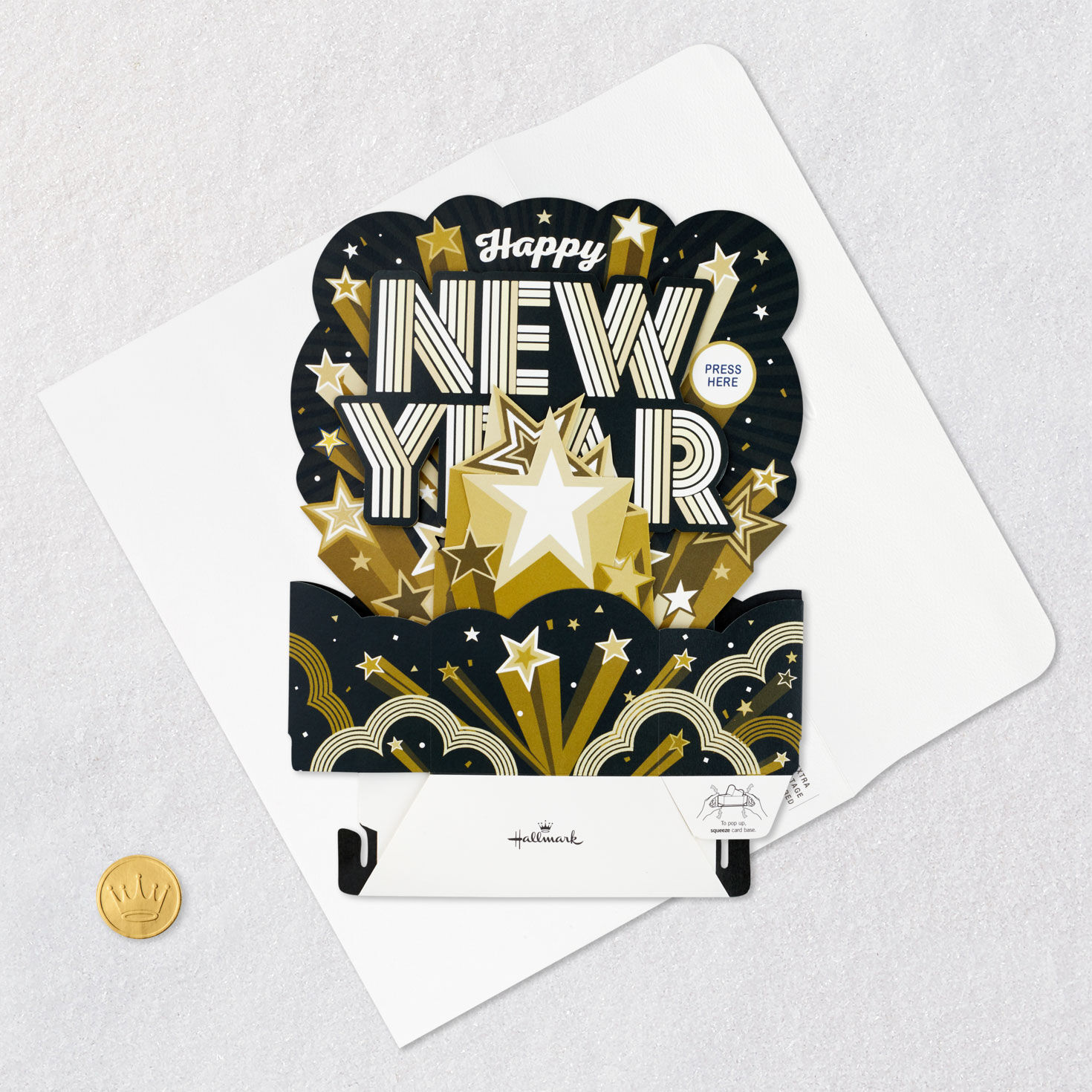 Black and Gold Pop-Up New Year Card Card Front with Envelope and Gold Seal image number 5