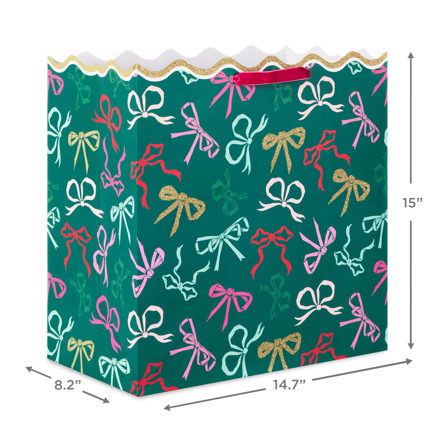 15" Lacey Chabert Collection Bows on Green Extra-Deep Christmas Gift Bag for only USD 6.49 | Hallmark