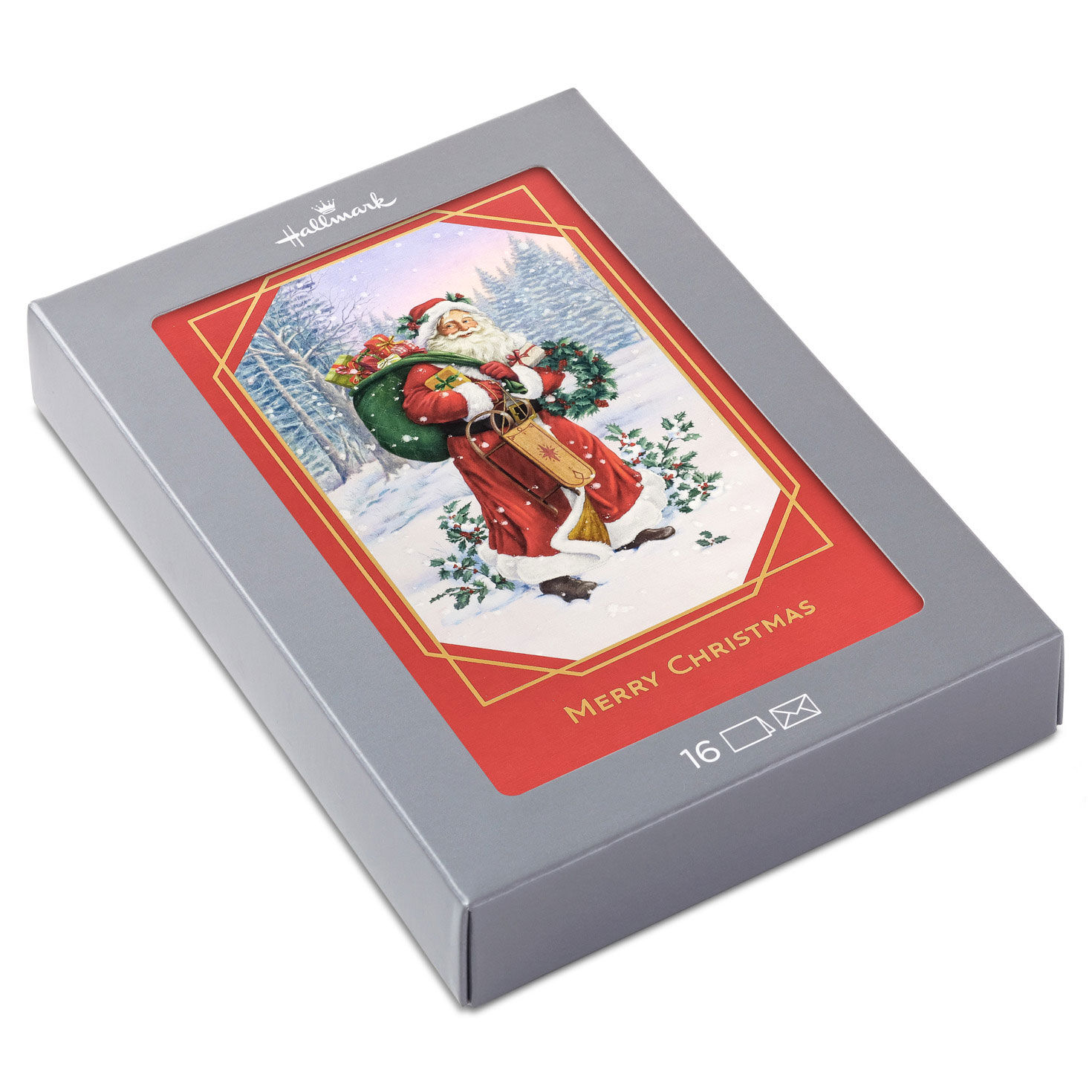 Vintage Santa Boxed Christmas Cards, Pack of 16