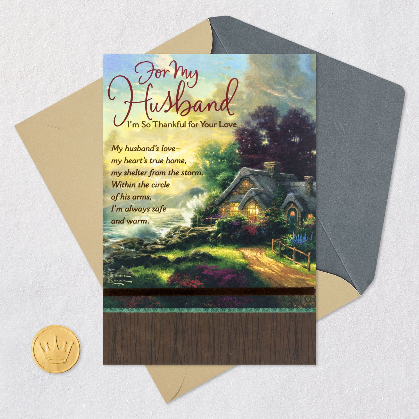 Seaside Cottage Painting Father's Day Card Card Front with Envelope and Gold Seal image number 6