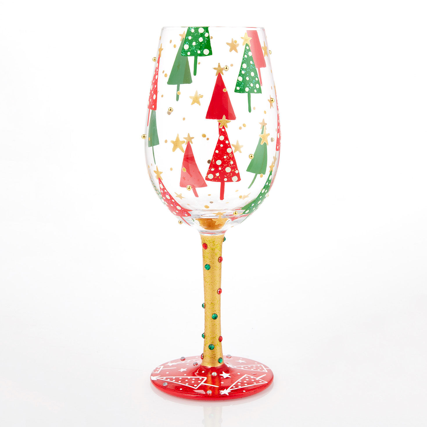 Lolita Red and Green Christmas Trees Wine Glass back image number 2