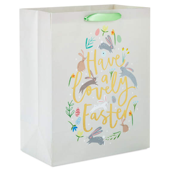 13" Bunnies and Flowers Large Easter Gift Bag, , large image number 1