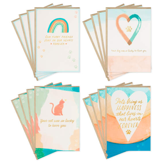 Assorted Watercolor Boxed Sympathy Cards for Loss of Pet, Pack of 16