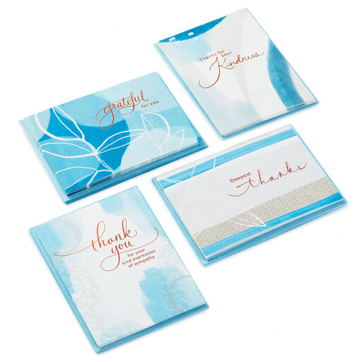 Blue Watercolor Assortment Blank Sympathy Thank-You Notes, Pack of 24, 