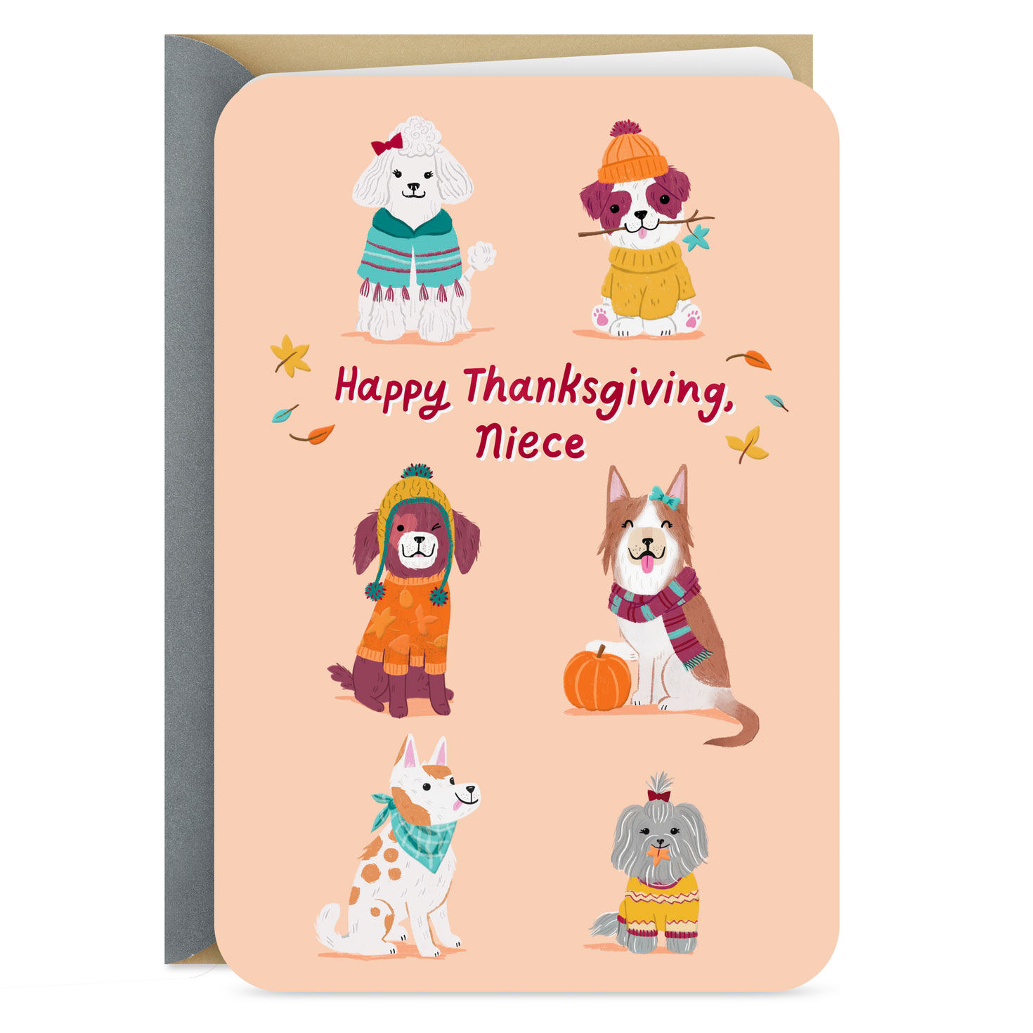 Cozy Autumn Dogs Thanksgiving Card for Niece