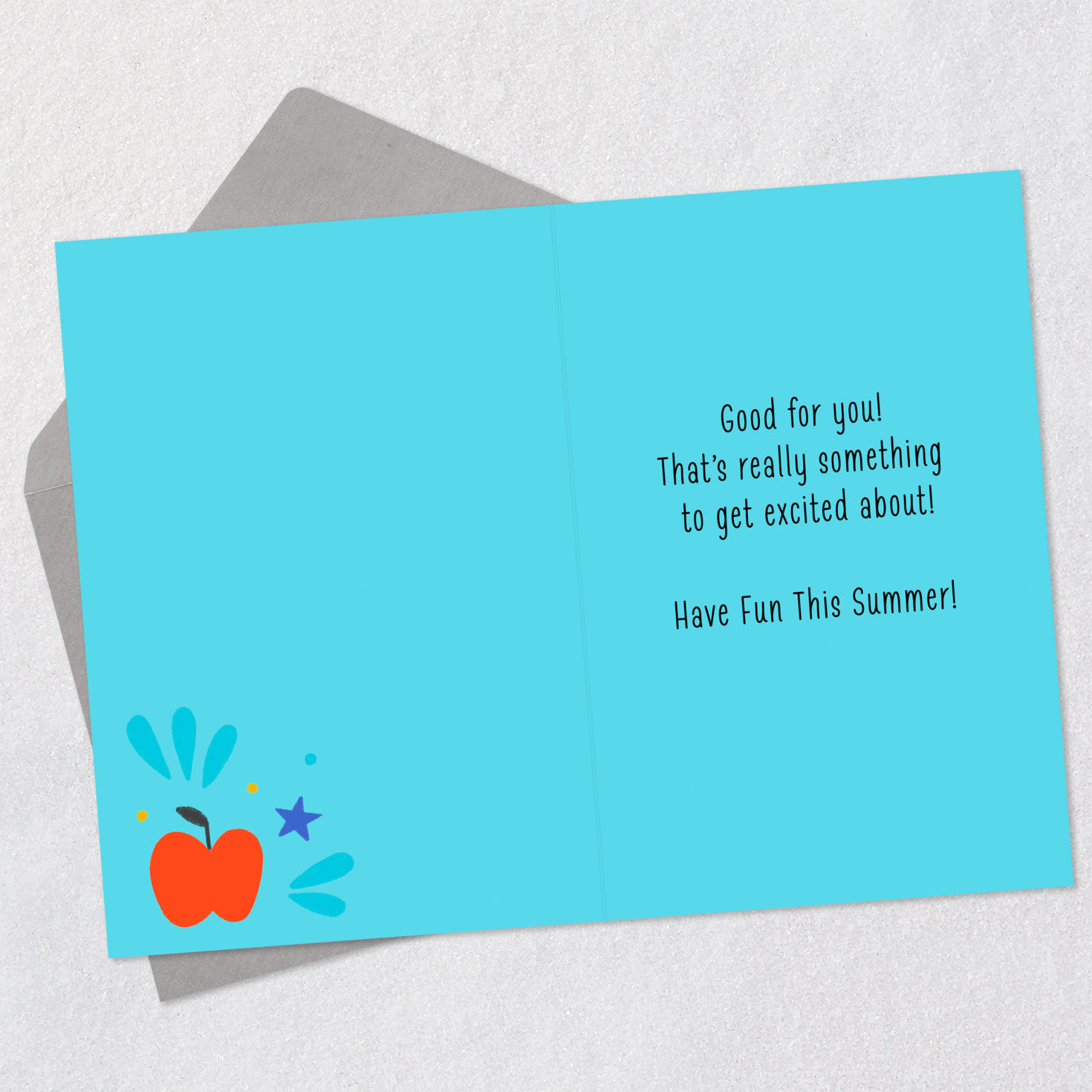 Blue Grid with Stars Grade School Graduation Card Open card with envelope image number 3