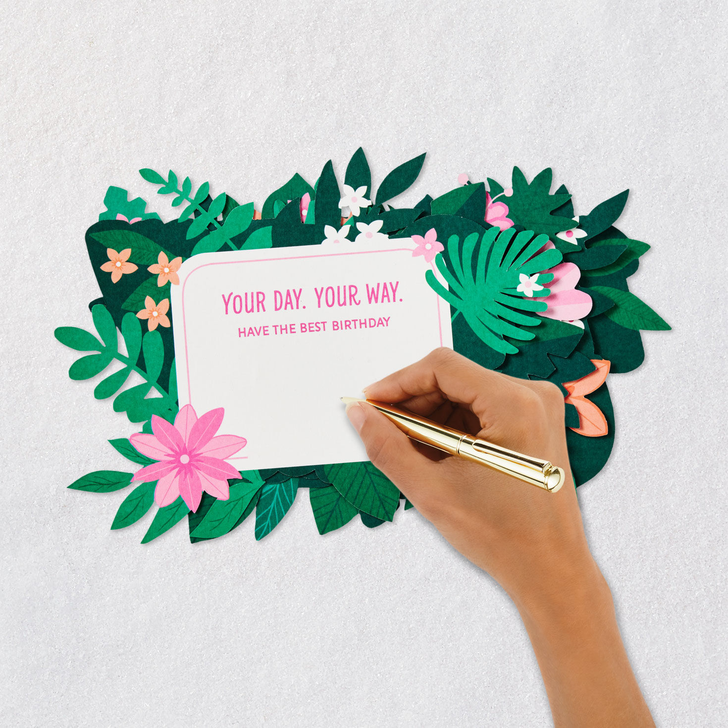 Tropical Greenery Pop-Up Birthday Card for Her Signing card image number 6