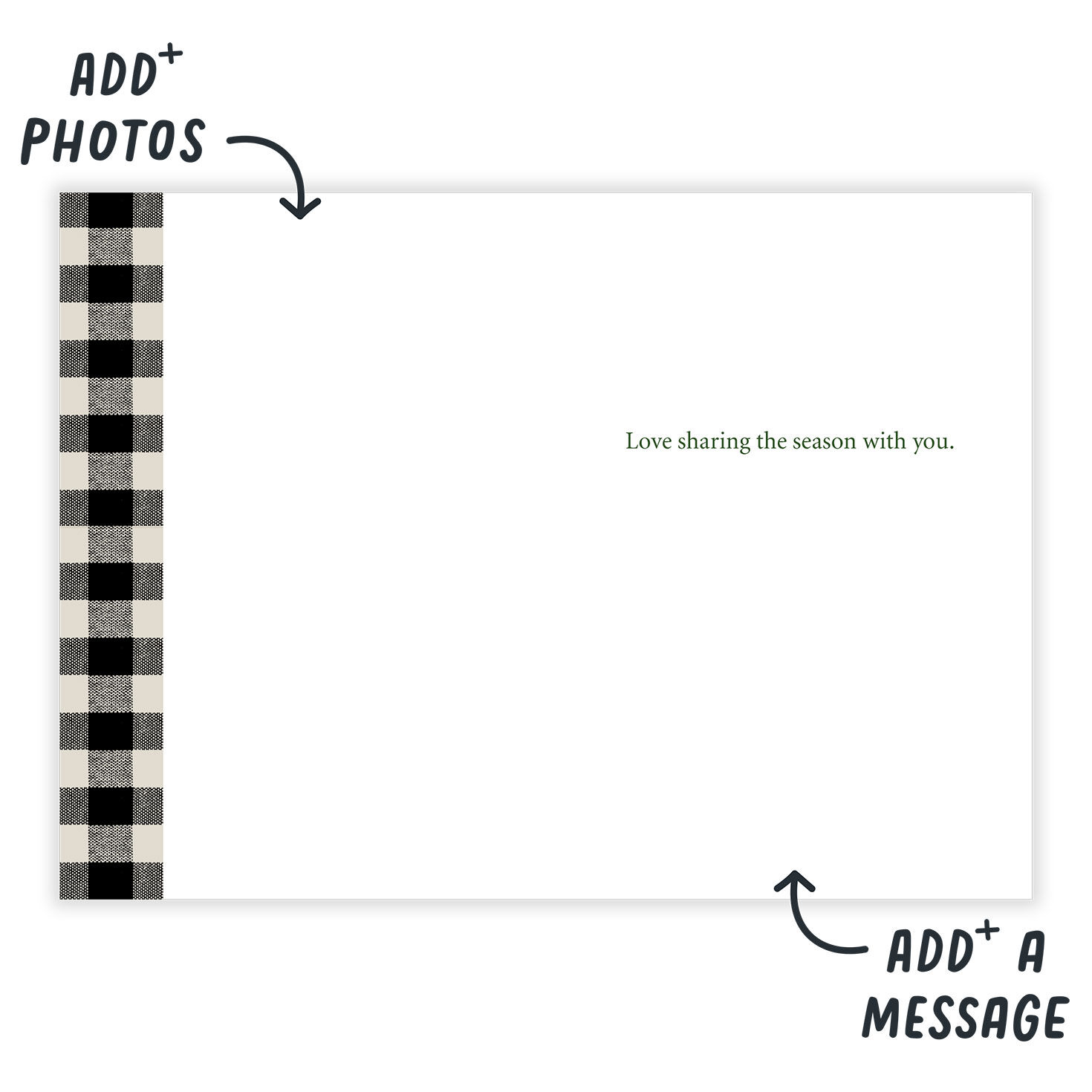 Black White Check Frame Personalized Christmas Card Open Card indicating personalization image number 3