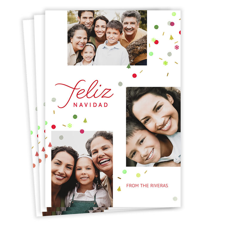 Feliz Navidad Confetti Flat Christmas Photo Card