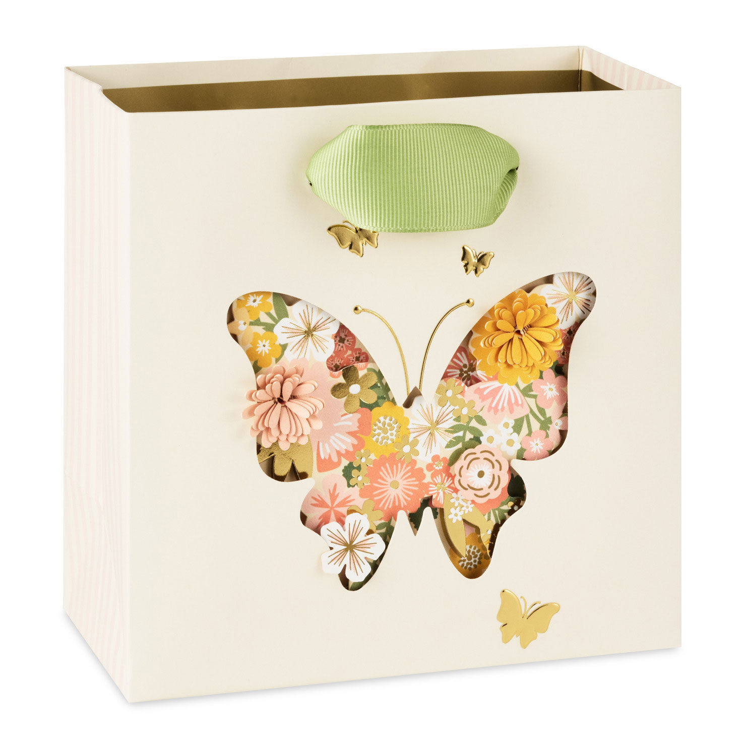 5.5" Vintage Floral Butterfly on Cream Small Square Gift Bag