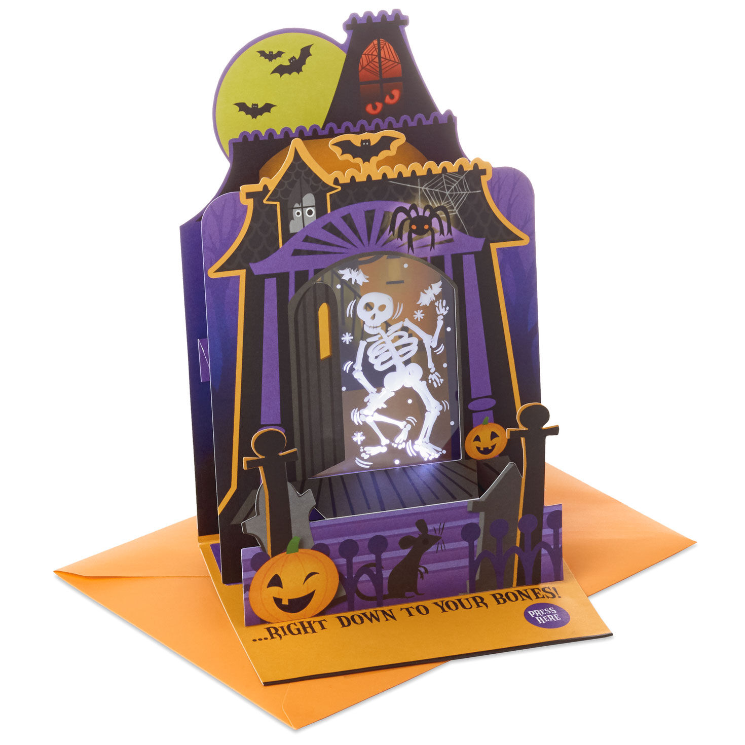 Dancing Skeleton Musical Pop-Up Halloween Card With Light