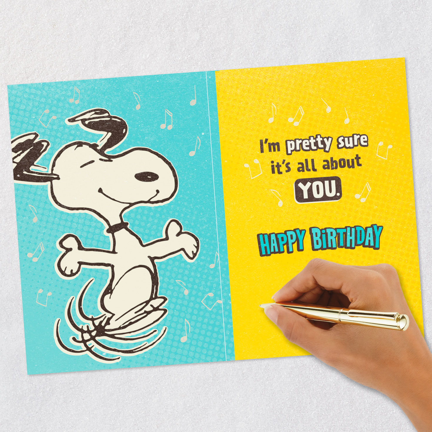 Snoopy Happy Dance on Blue Musical Birthday Card signing card image number 6