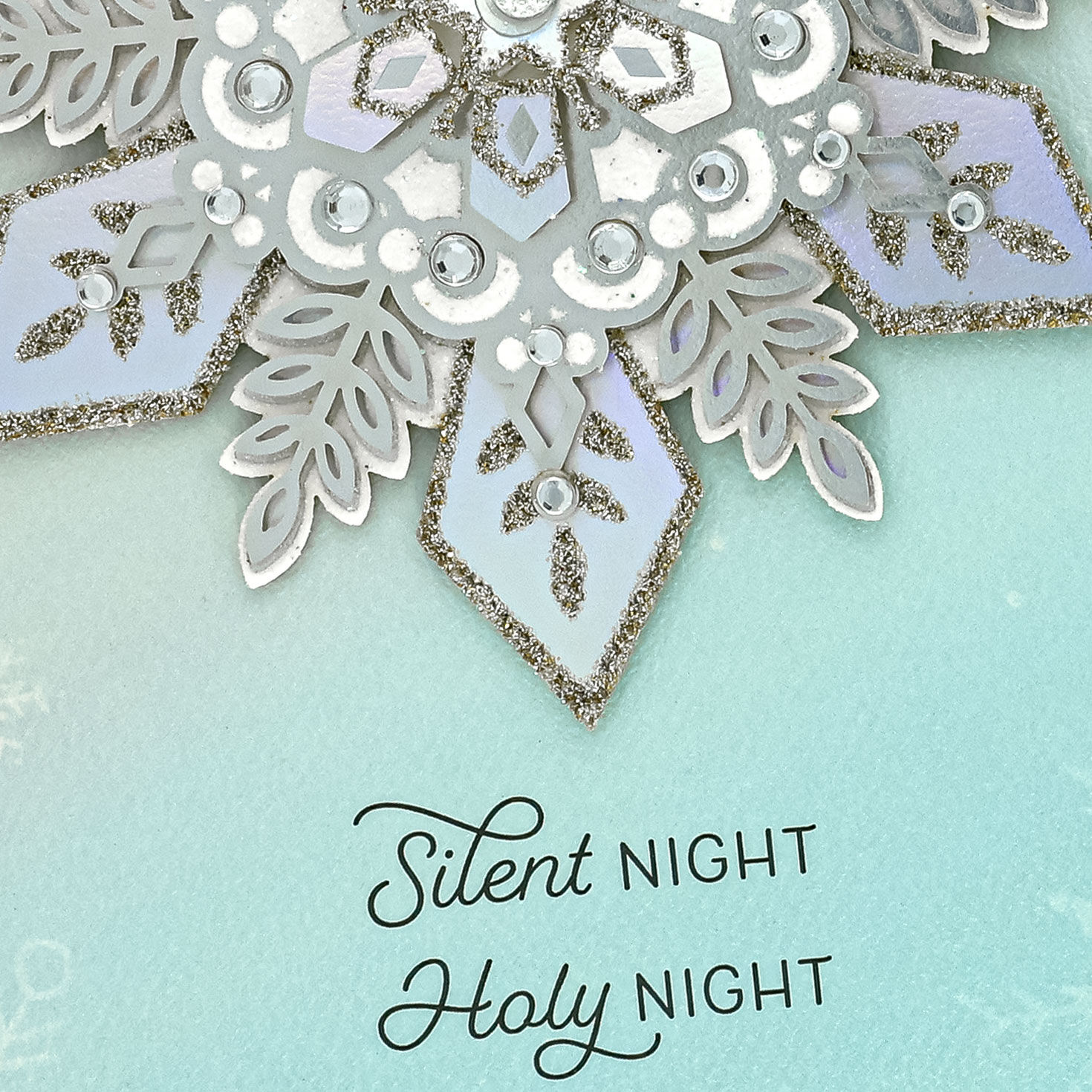Gold Glitter Snowflake Religious Christmas Card Card Front Detail image number 5