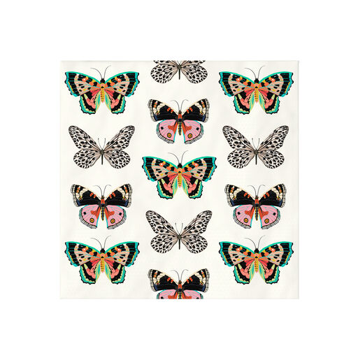 Butterflies on White Cocktail Napkins, Set of 16, 