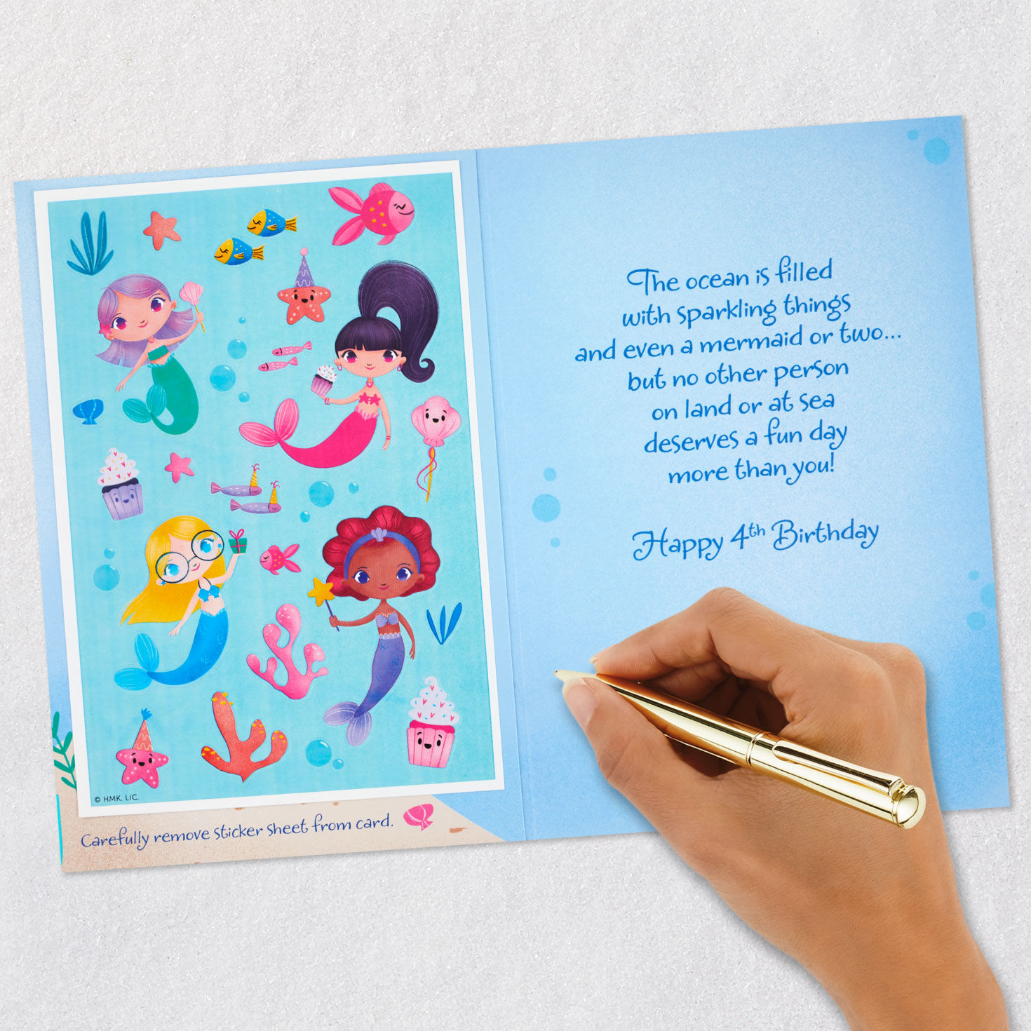 Cute Mermaids 4th Birthday Card With Stickers signing card image number 7