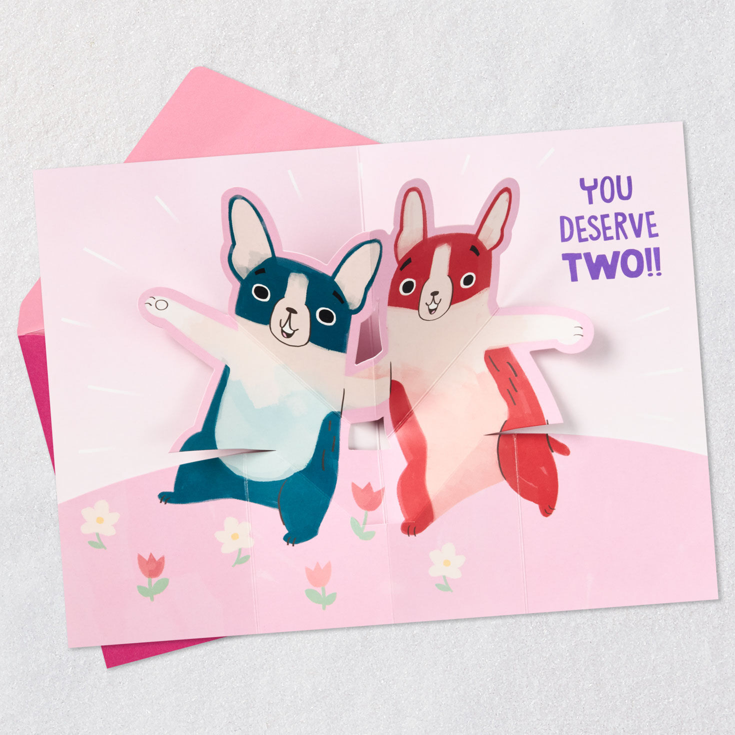 Dogs Pop-Up Hugs Funny Mother's Day Card From Both Open card with envelope image number 2