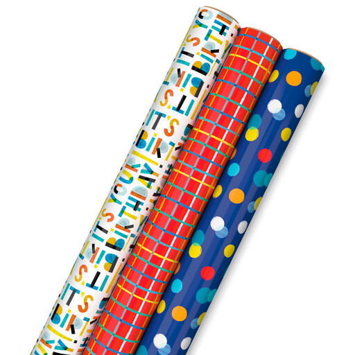 Bright Birthday 3-Pack Wrapping Paper, 55 sq. ft. total, 