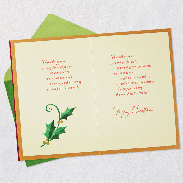 Gold Poinsettia Romantic Christmas Card for Her Open card with envelope image number 4