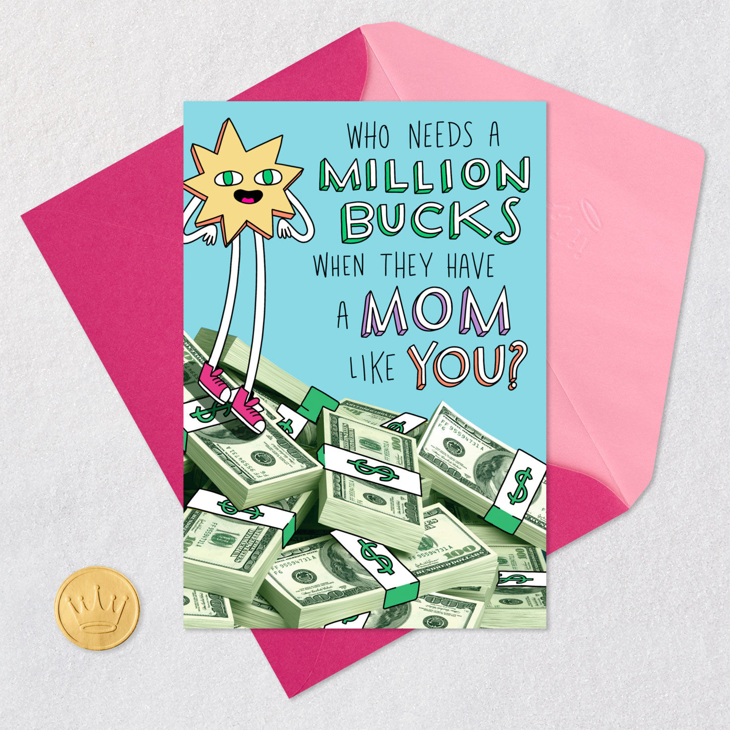 Star Character on Pile of Money Funny Card for Mom Card Front with Envelope and Gold Seal image number 5