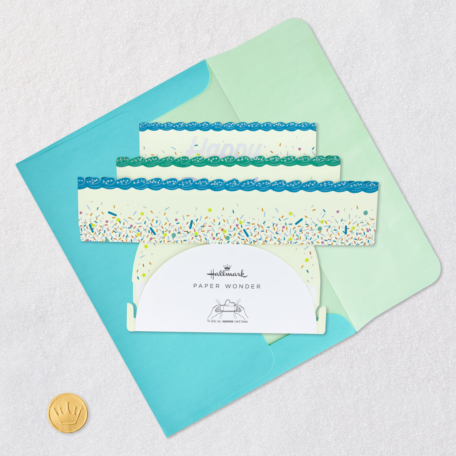 Pick A Number Confetti Cake Pop-Up Birthday Card Card Front with Envelope and Gold Seal image number 7