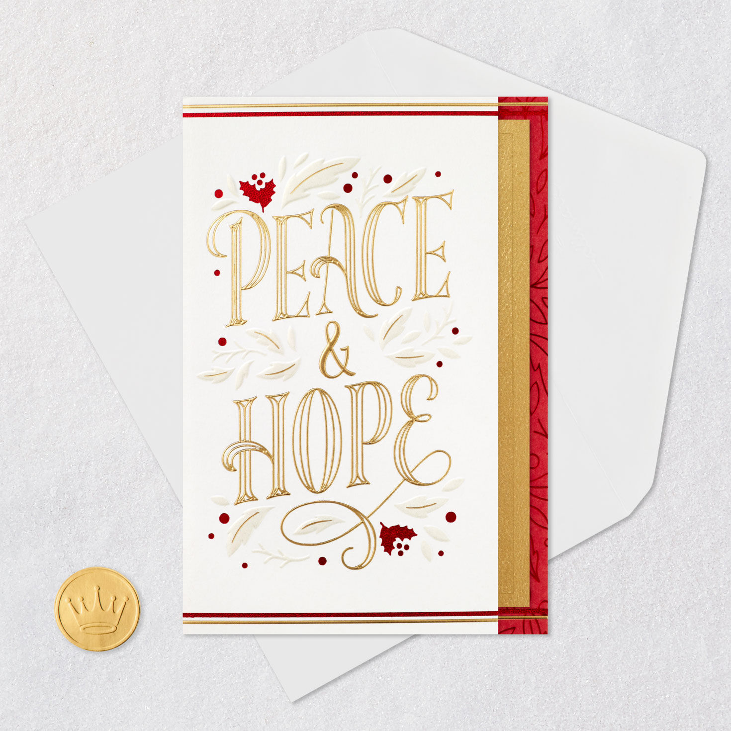 Gold and Red Holiday Card Card Front with Envelope and Gold Seal image number 6