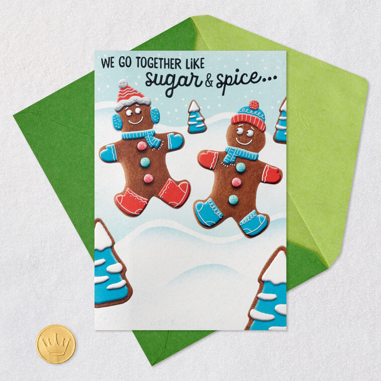 Gingerbread Couple Funny Romantic Christmas Card Card Front with Envelope and Gold Seal image number 6
