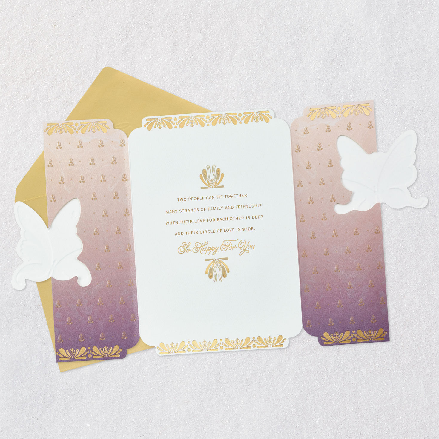 Purple and Gold Butterflies Wedding Card Open card with envelope image number 3