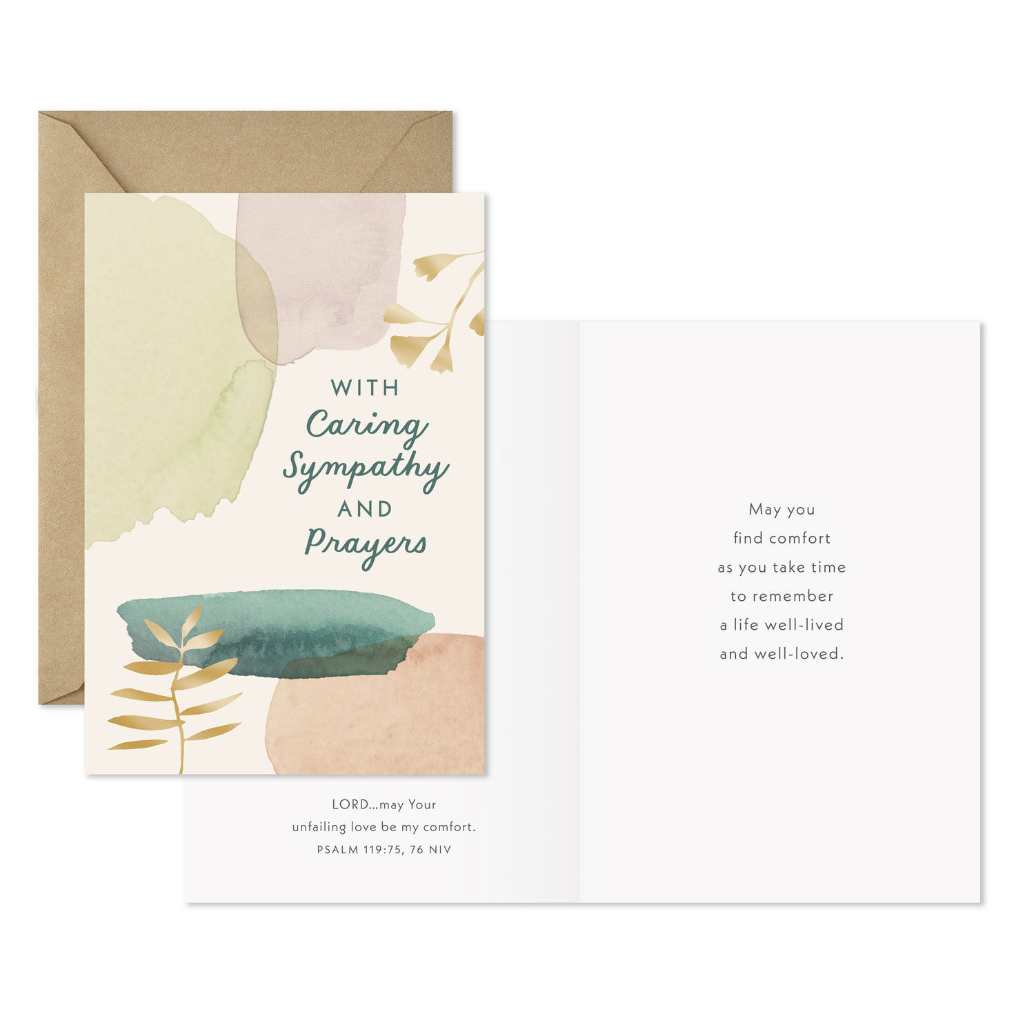 Green Leaf and Pastel Shapes Sympathy Cards Pack Card Front with Sentiment image number 2