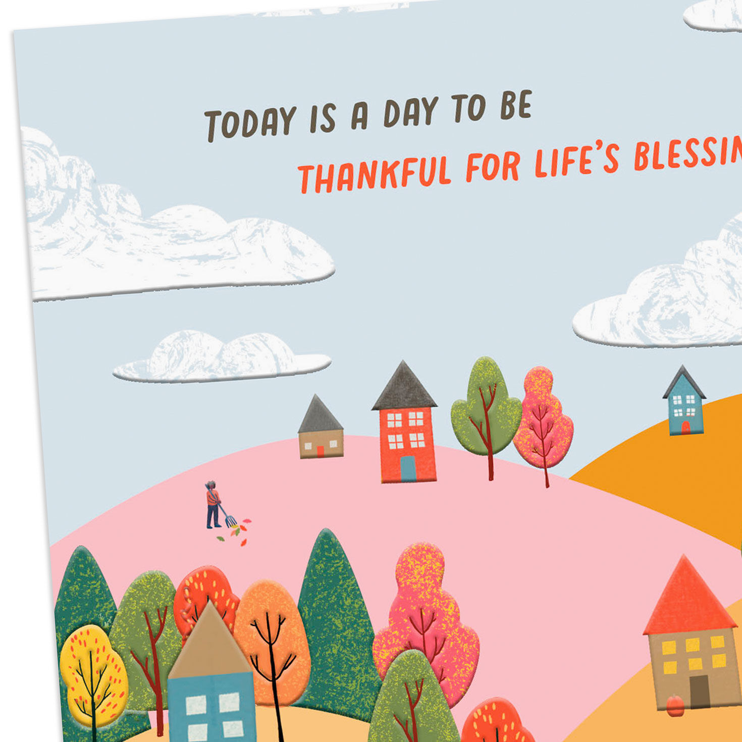 Colorful Folk Art Autumn Village Thanksgiving Card Card Front Detail image number 4
