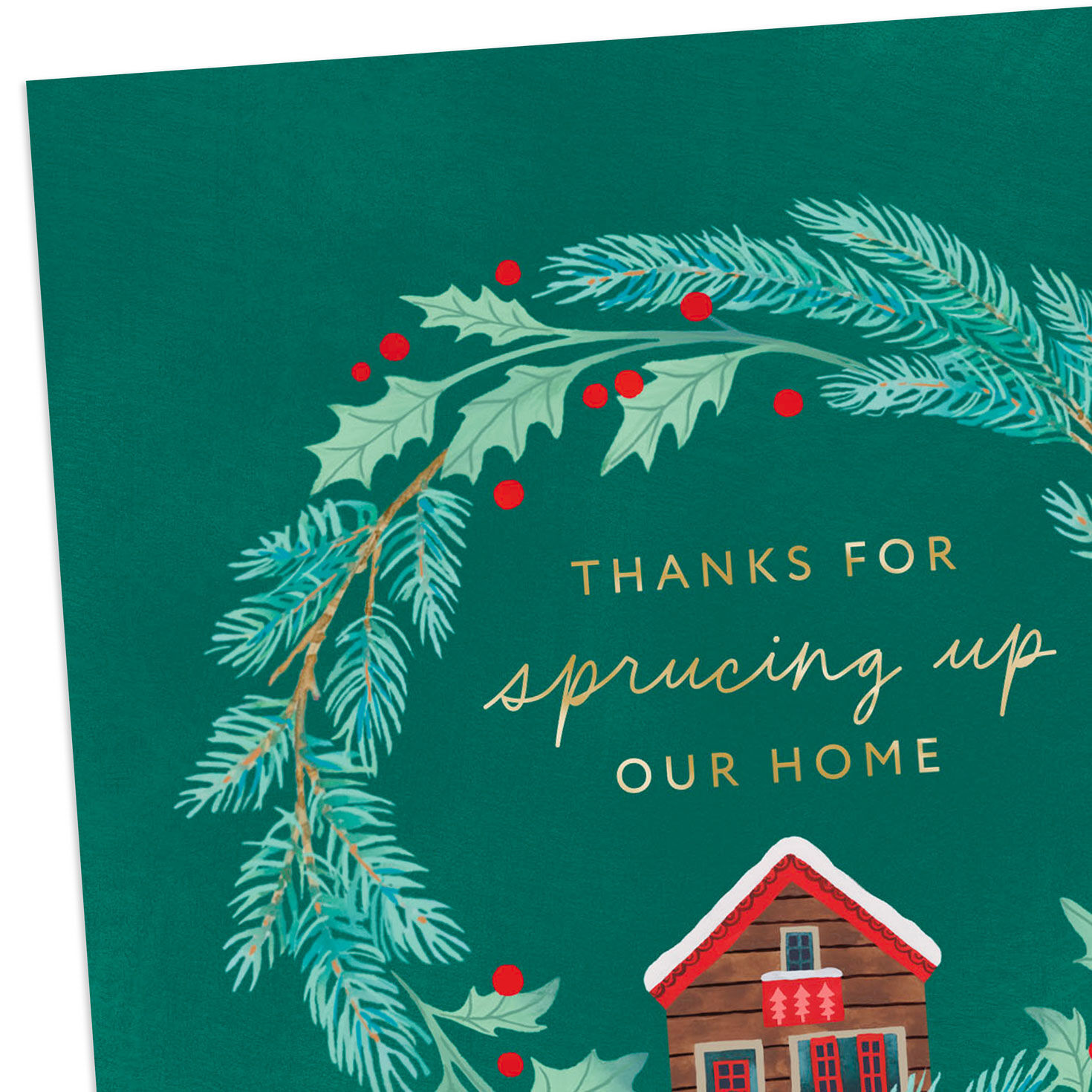 Wreath and Cottage Housekeeper Christmas Card Card Front Detail image number 4