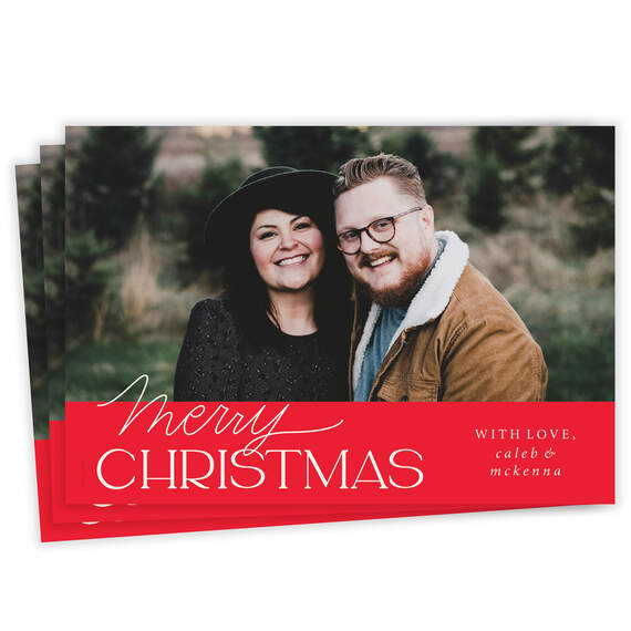 Classic Lettering on Red Flat Christmas Photo Card