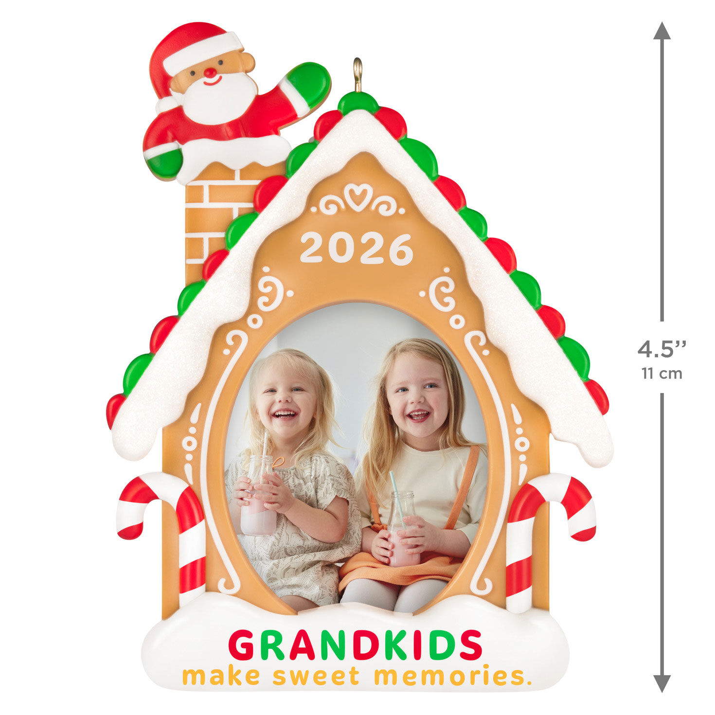 Grandkids Gingerbread House Photo Frame Ornament measurement image number 3
