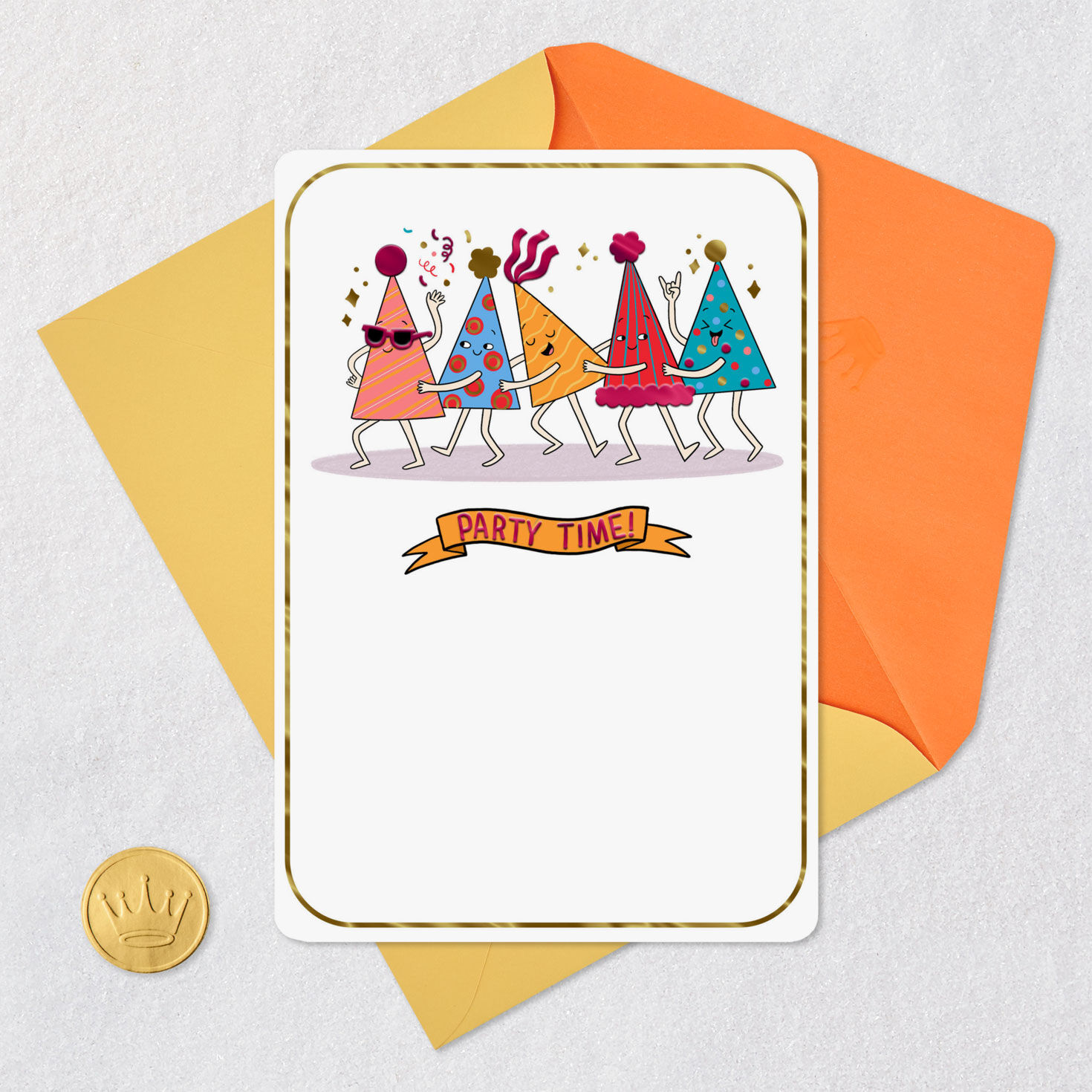 Dancing Party Hats Birthday Card for Kids Card Front with Envelope and Gold Seal image number 5